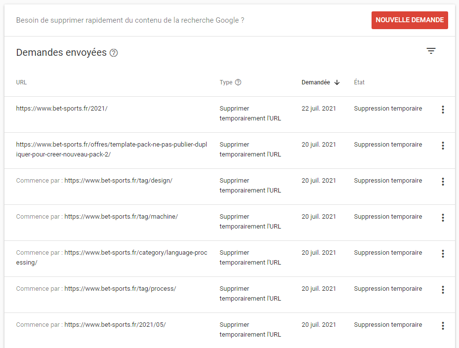 Google Search Console suppressions